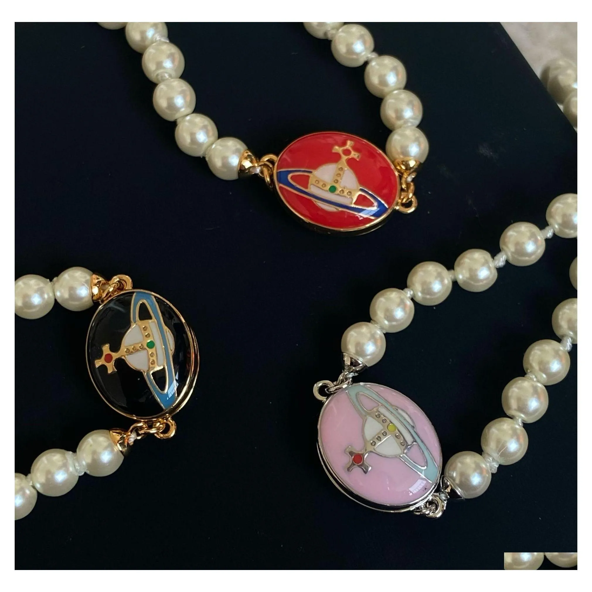 H￤nge halsband kvinnor emaljmagnet sp￤nne p￤rlhalsband klavikelkedja planet designer smycken droppleverans h￤nge dhxle