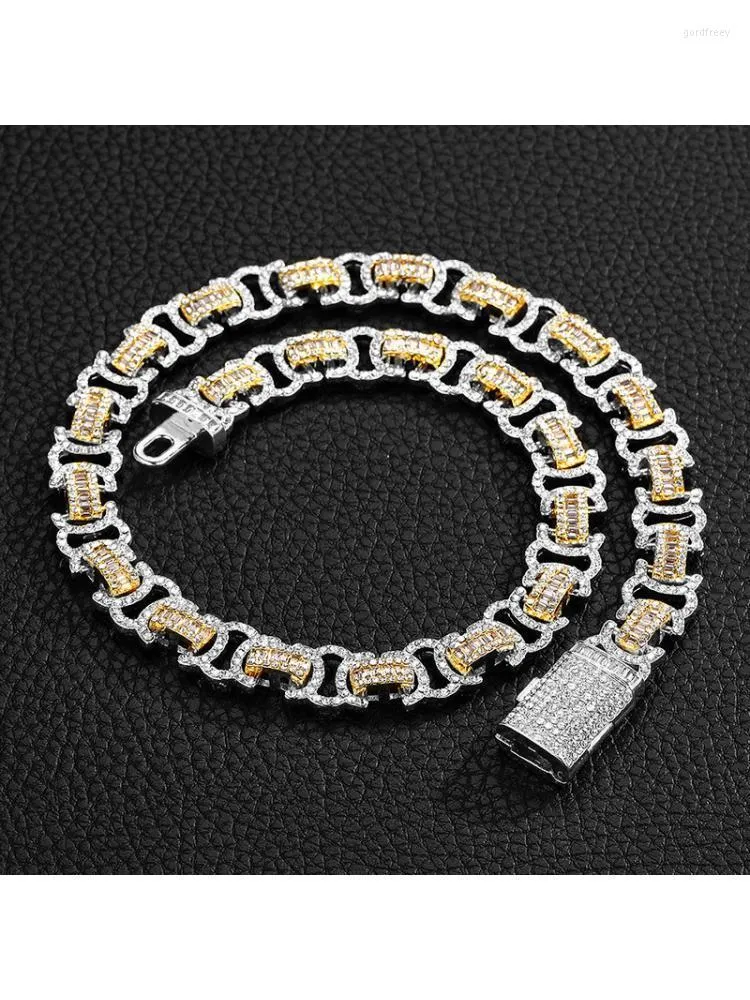 Kedjor 13mm byzantinska baguette miami kubansk kedja hiphop ised ut mikro asfalterade cz stenar tungt halsband för män kvinnor smycken 20 "kedjor