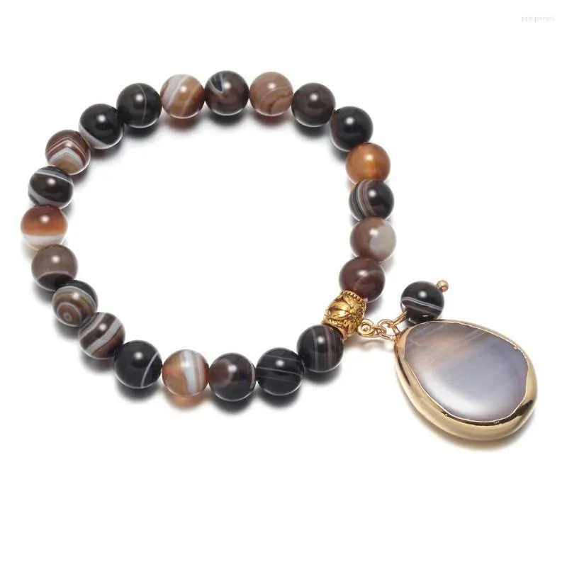 Filo naturale tondo gemma pietra agate onice bracciali braccialetto 8mm strisce marroni perline ciondolo gioielli braccialetto per donna uomo