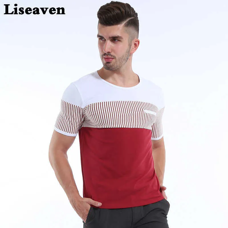 Camisetas masculinas liseaven homens listrados camiseta de gola listrada algodão slim fit shirp t-shirt homens tops size m tize m l xl xxl xxxl y2302