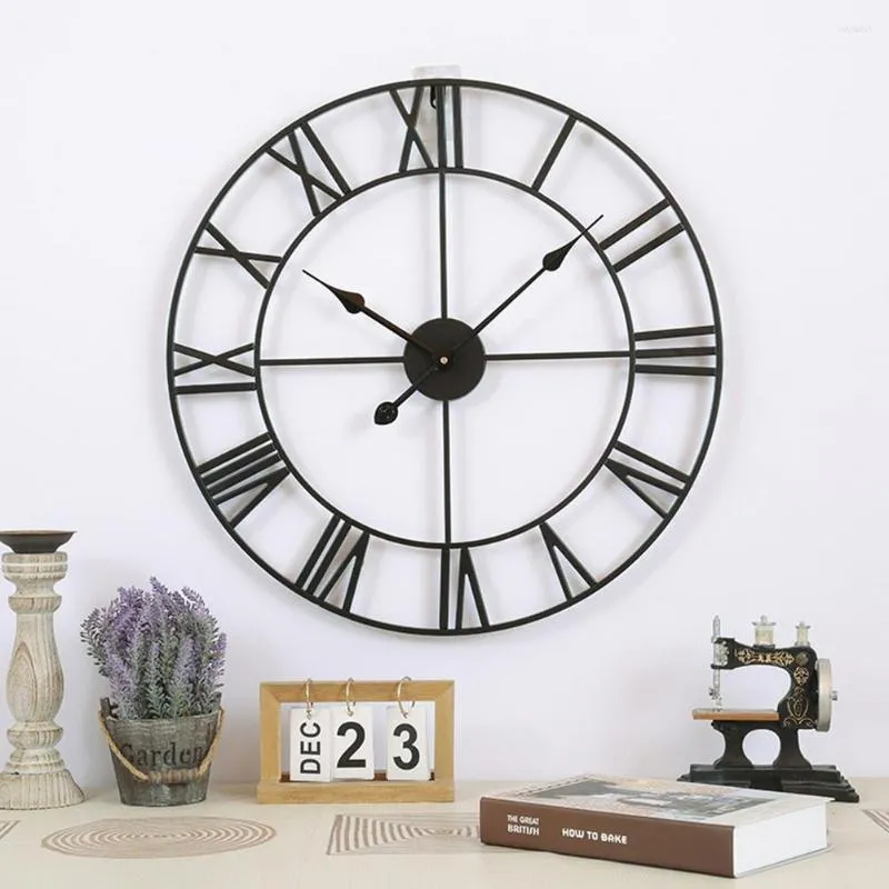 Horloges murales 50/60 cm nordique métal chiffre romain Vintage Style industriel grande horloge ronde salon bureau Bar Art décor