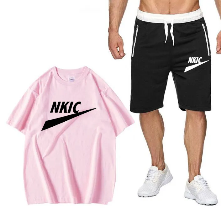 Men's Tracksuits Sports Suit Morning Running Casual Men's Short Sleeve T Shirt Simple Casual Five Points Shorts Fitness Two piece Set Brand LOGO Print