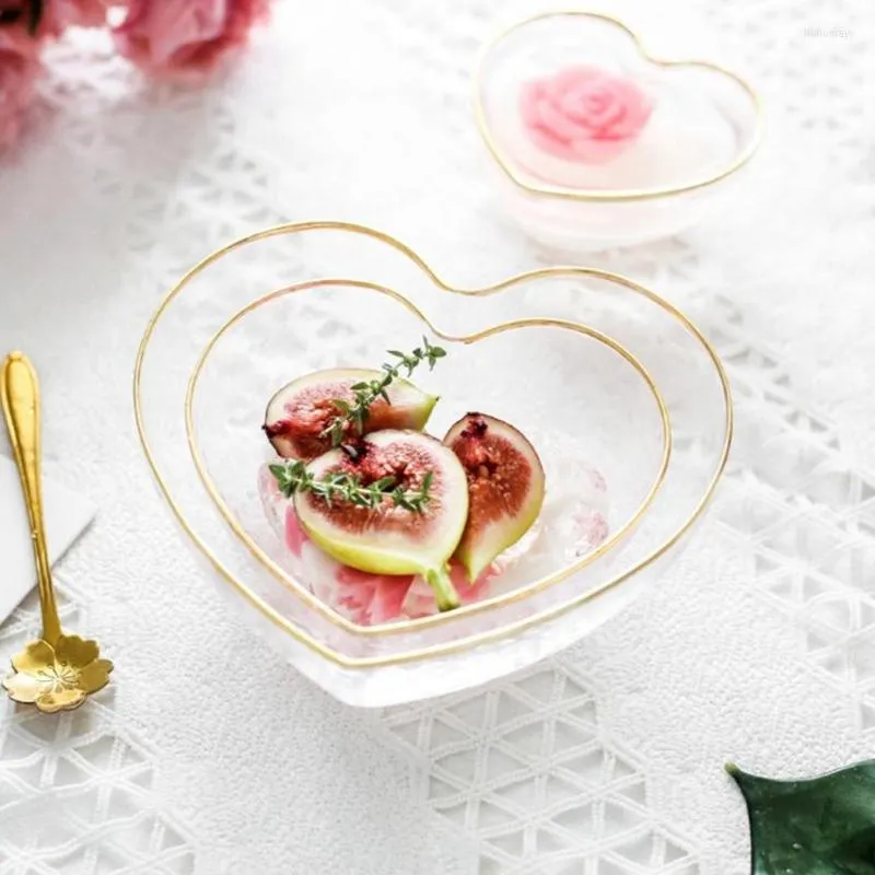 Plates Japanese Style Glass Bowl Salad Noodles Creative Heart Shape Dessert Fruit Plate Tableware Kitchen Serving Dish