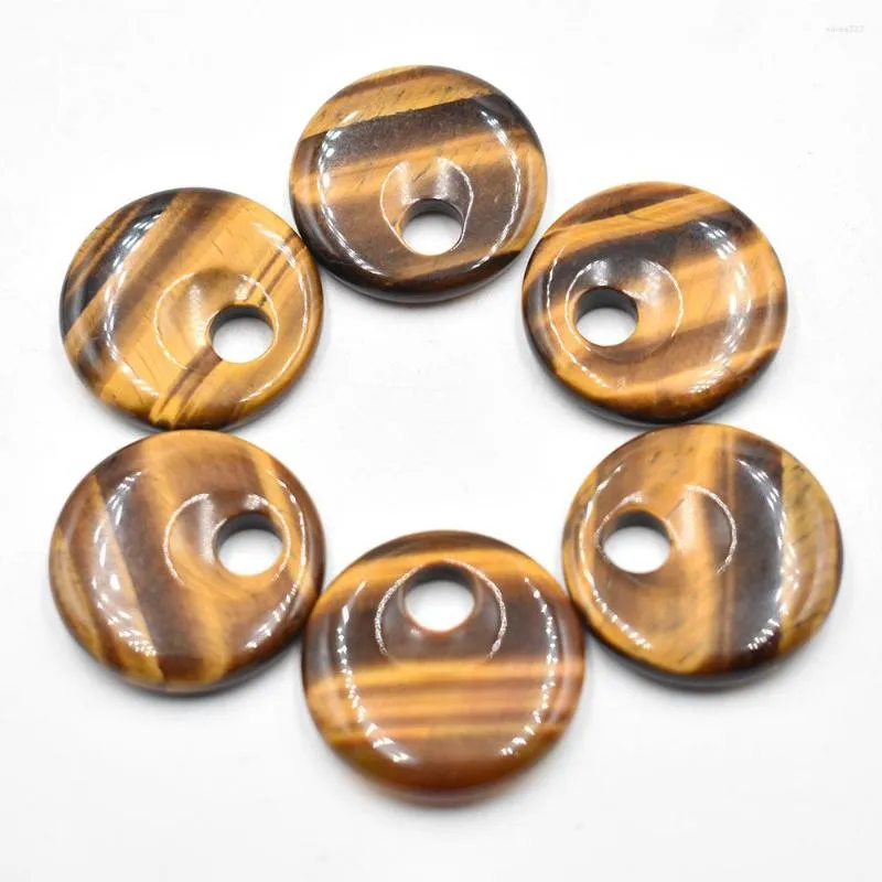 Hänge halsband mode naturligt tiger ögon sten 30mm gogo donut charms hängspärlor för halsband armband smycken gör grossist