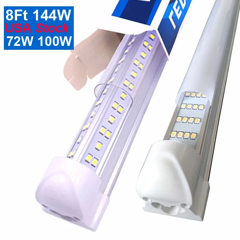 Tubo de LED de integração T8 em forma de V 2 4 5 6 8 pés Lâmpada fluorescente 144W 8ft 4 linhas Tubos de luz mais fria de iluminação mais fria