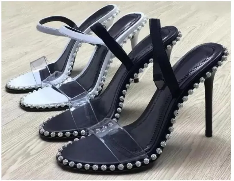 Top Agrade Rhinestone Real Leather Dress Shoes Studded Sling Back Sandals Sandaler Nova High Heels Storlek 34 till 40 01