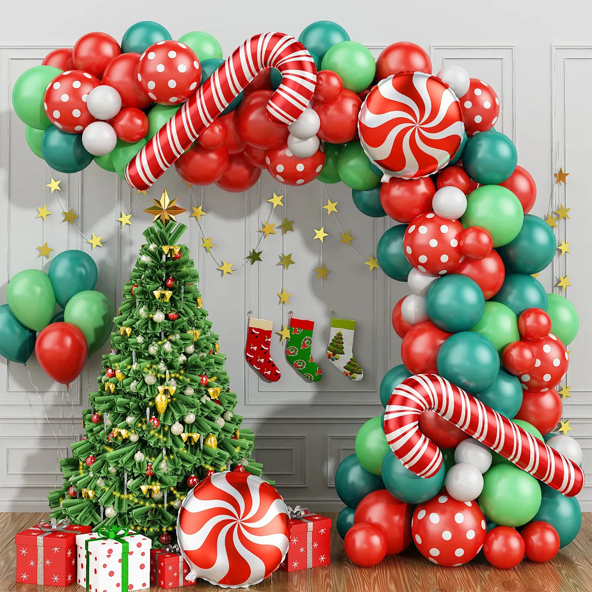 Autres fournitures de fête d'événement Fournitures de ballon de Noël Garland Arch Kit Vert Rouge Or Candy Baloon Décoration pour la maison Noël Année Ballons en latex 230131