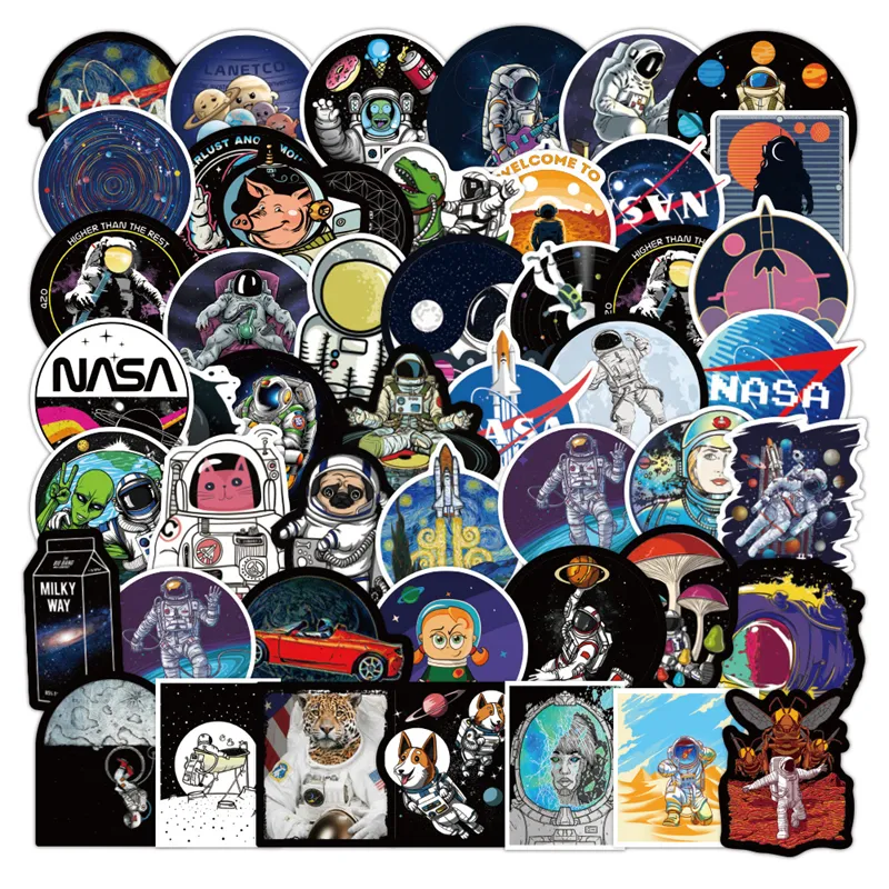 100 pièces NASA Logo Astronaute graffiti Autocollants pour BRICOLAGE Bagages Ordinateur Portable Planche À Roulettes Moto Vélo Autocollants E-011