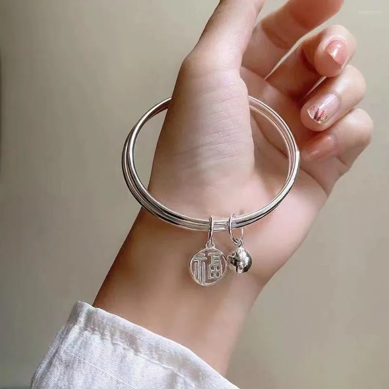 Bangle Women's Double Layer Bell Bracelet Couple Bangles Sliver Luxury Good Luck Fairy Bead Hollow Blessing Fashion Jewelry