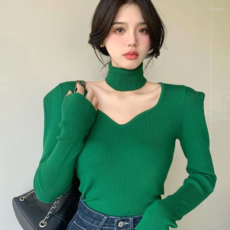Women's Sweaters 2023 Spring Summer Fashion Women Clothes Sqaure Collar Full Sleeves Elastic High Waist Sexy Pullover Long Sleeve Woman