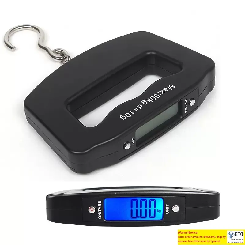 50 кг10G ЖК -дисплей Digital Electronic Hond Hook Luggage Vishing Fish Scale Scale Ballight Balance Balling Pocket Portable Scale208K