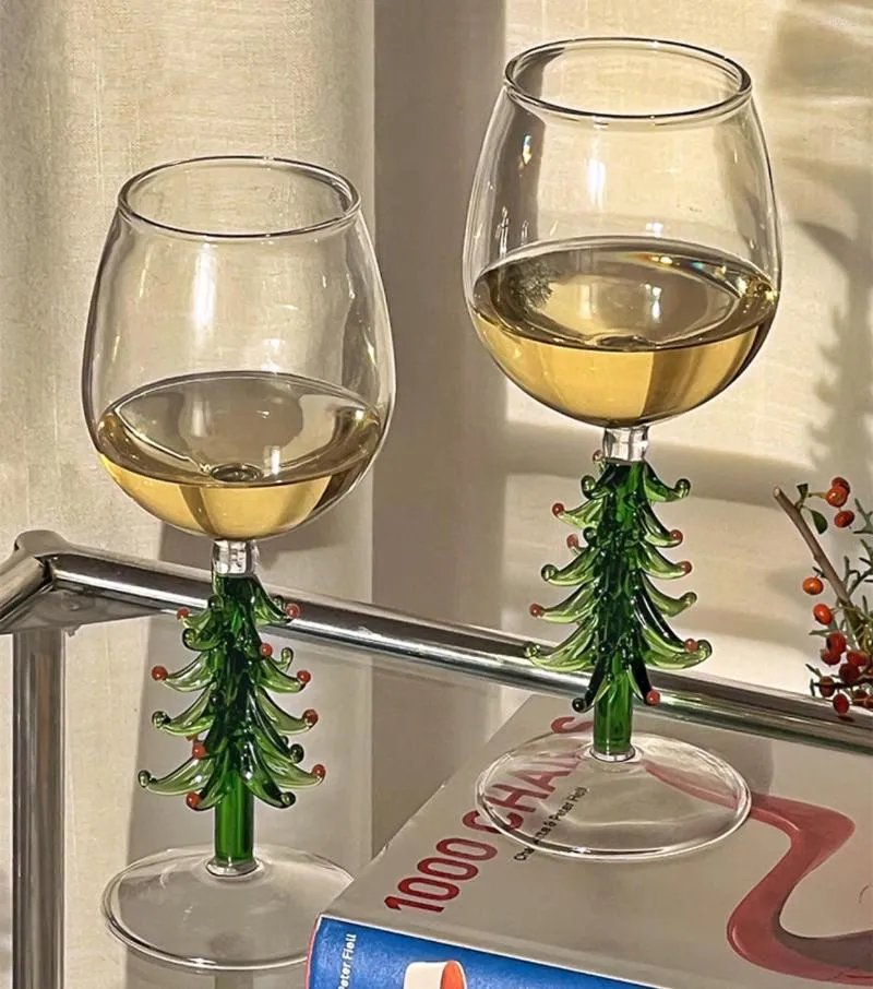 와인 안경 360ml 칵테일 샴페인 스파 킹 유리 크리스마스 트리 빨간 트리 붉은 잔 내적 파티 커피 우유 콜라 컵 크리스마스 선물