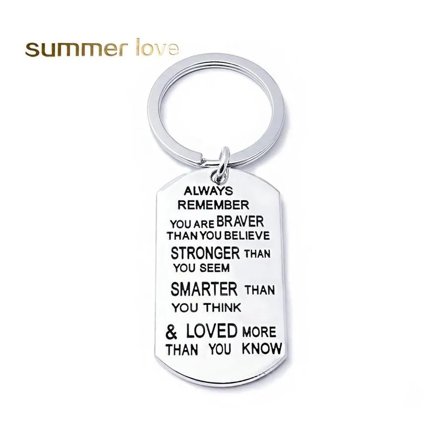 Key Rings Fashion Stainless Steel Chain Ring Engraved Inspirational Word You Are Braver Stronger Smarter Than Think Charm Family Fri Otkvg