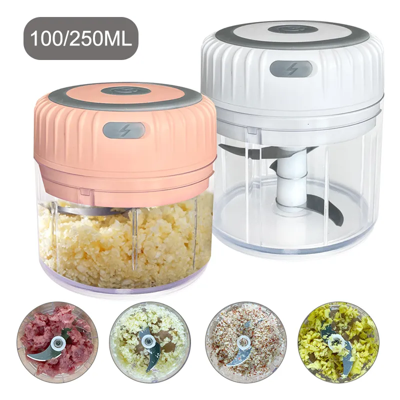 Köttkvarnar 100250 ml Mini Elektrisk vitlök Chopper Ginger Masher Machine Chili Vegetabiliska kök Köksverktyg Robust Hållbar USB -laddning 230201