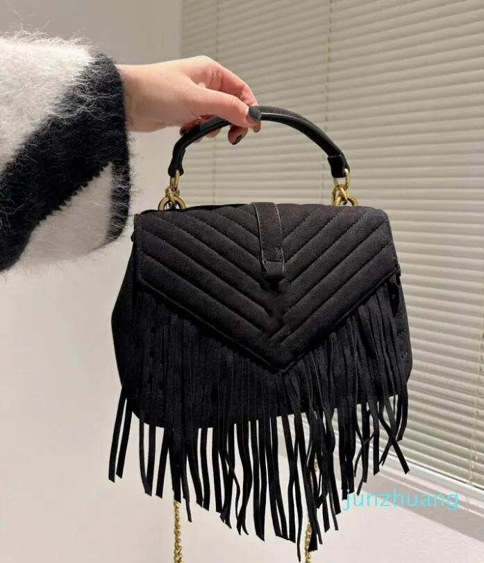 2023 New Ladies Fashion Designe Luxury Suede Leather Tassel Chain Bag Messenger 56465 Bag Handbag Handbag High Quality TOP 5A Pouch Wallet