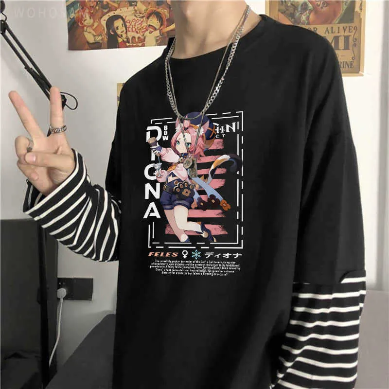 Herr t-shirts harajuku diona ktzlein genshin påverkan t skjortor kvinnor heta spel cosplay grafisk sommar lös casual falska två stycken långärmad y2302