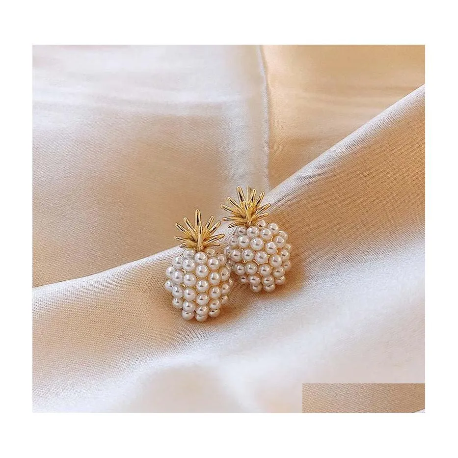Stud Fashion Jewelry S925 Sier Post Earrings Faux Pearl Beads Cute Pinapple Drop Delivery Dhm3E