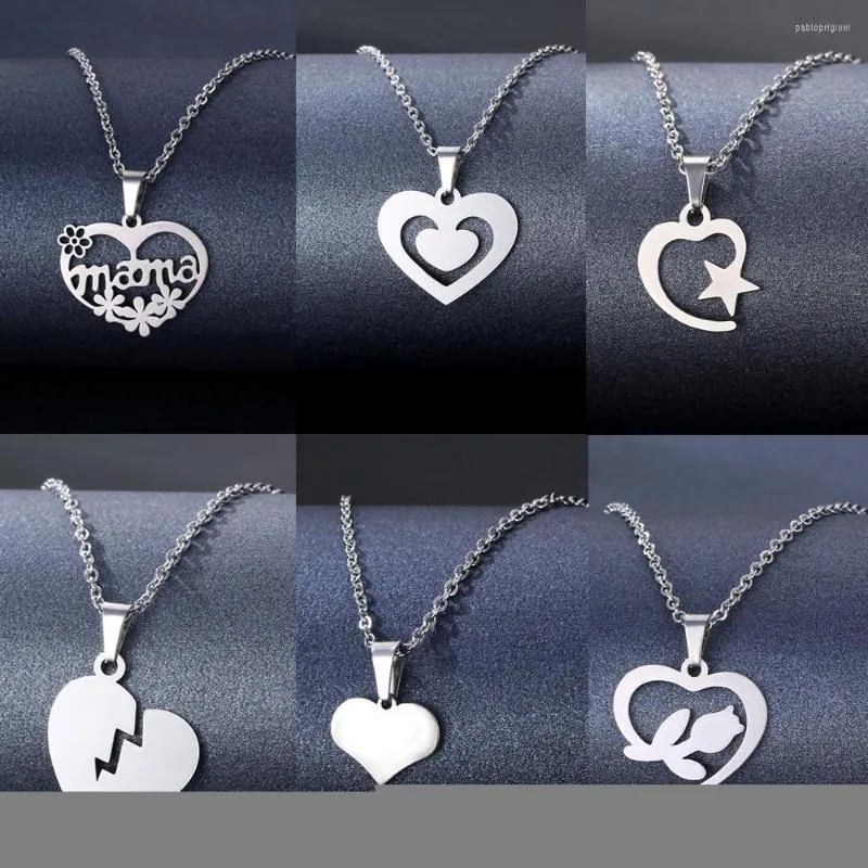 Choker HUHUI Stainless Steel Love Broken Heart Necklace For Women Rose Flwoer Pendant Couple Jewelry Mother's Day Gifts