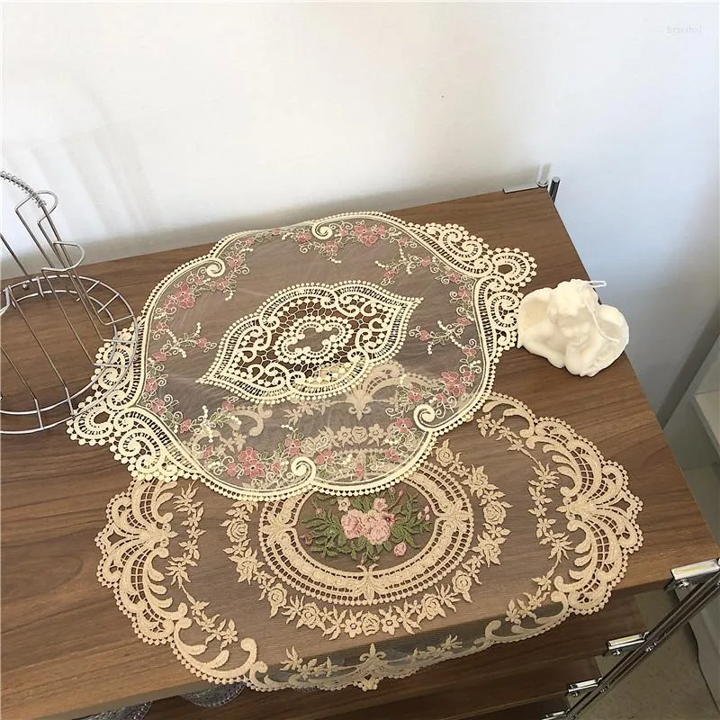 Tanta de mesa Vintage French Lace Mat Ins Bordado Toel Tonelada Pastoral Estilo Europeu de Bedia Decoração Rosa Placemat
