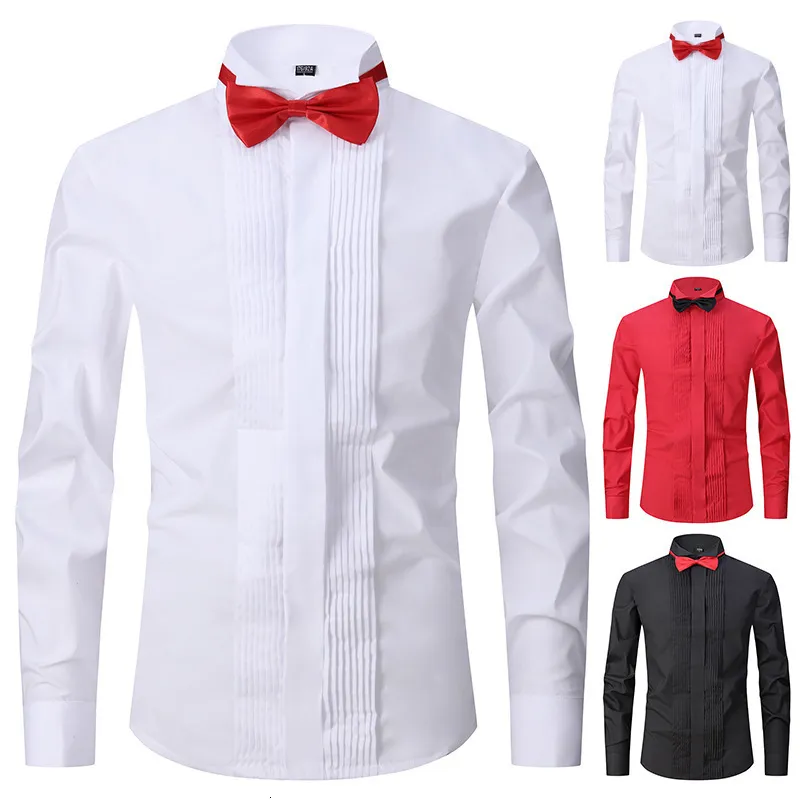 Men's Casual Shirts Groom Tuxedos Groomsmen White Red Men Wedding Dress Formal Occasion Wingtip Collar Bridegroom Tuxedo Bowtie 230201