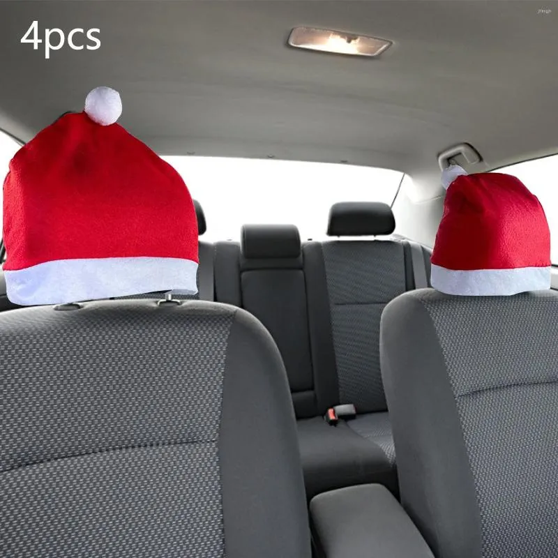 Pokradzki krzesełka 4PCS Cute Santa Hat Car Headrest Christmas dla większości zagłówków