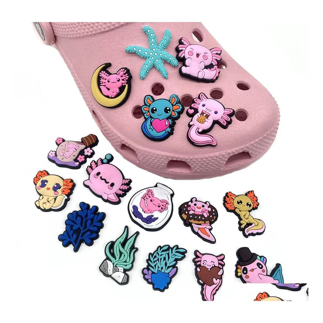 Schoenonderdelen accessoires groothandel Mexicaanse axolotl PVC Croc Charms for Clog Decorations Girls Tieners Drop leveringsschoenen DHVK8