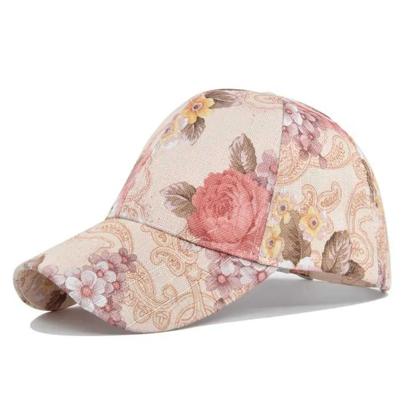 Boll Caps Fashion Flower Print Women's Baseball Cap Korean Justerbar hästsvansar Floral utomhus Solskyddsmedel Hip Hop Caps Streetwear G230201