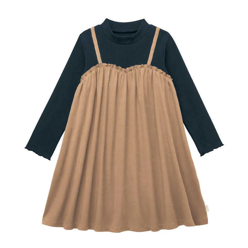 Girl's ES 2023 Spring New Teen Girls Casual Kids Clothing Two Color Patchwork Children A-Line Dress Cotton #7235 0131