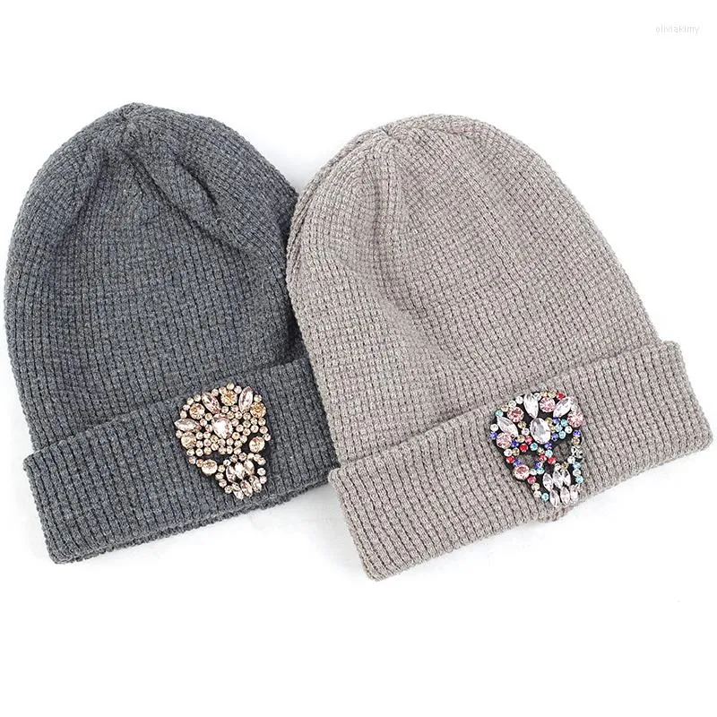 Boinas geebro mulher algodão tricô chapéus de gorro com skull osso stromstones acessórios lã de lã de ladra de moda de moda