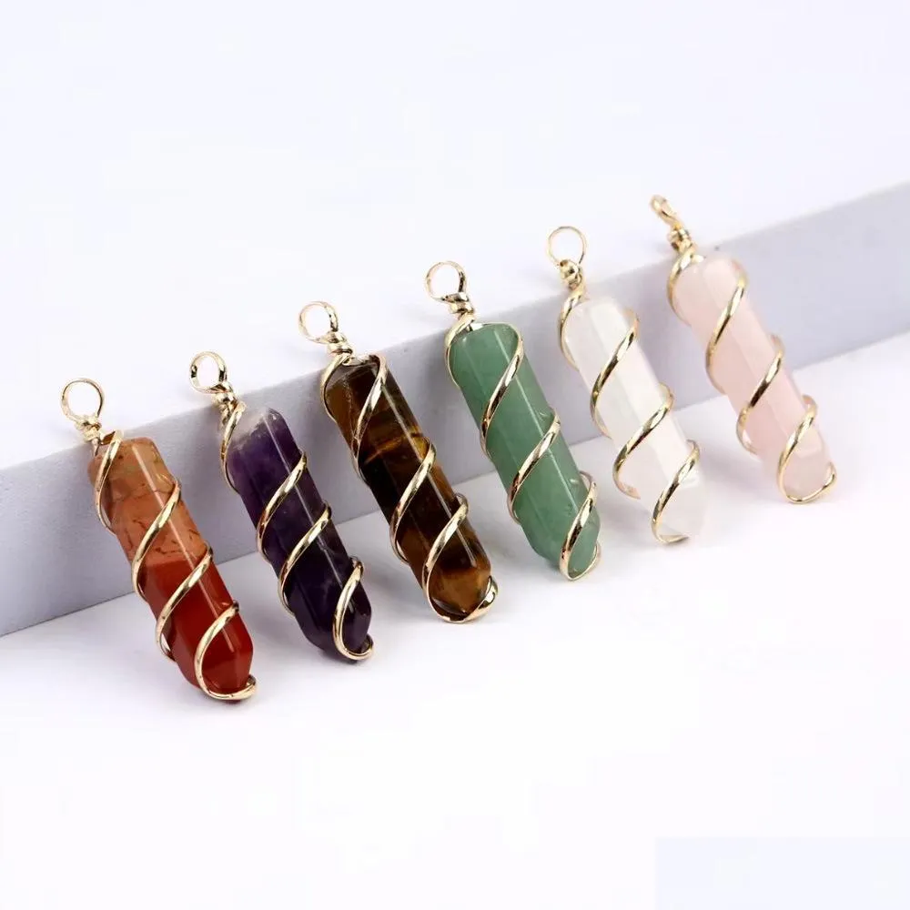 Charms Fashion Gold Wire Wrap Stone Shape Point Chakra Hängen för smycken som gör grossistdrop leverans fynd komponent dhgarder dhunk