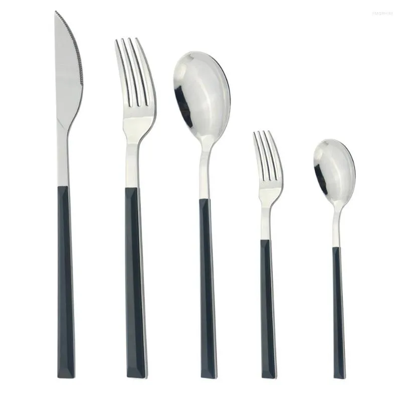 Учебные посуды наборы Black Sliver Western Staine Steel Stul Hatlery Set Set Knives Fork Spoons Dessert Sliverware Кухонная посуда