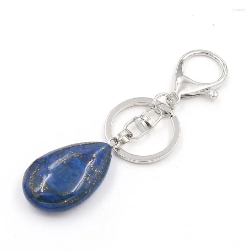 Keychains blauwe zandsteen verzilverde kreeft sluit cirkel water drop sleutel ketting kersenkwarts sieraden