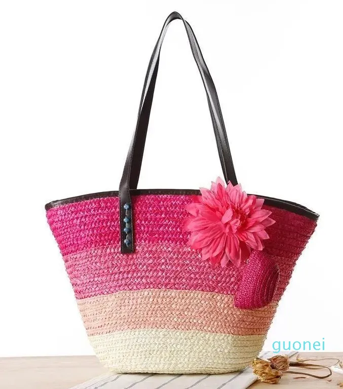 Designer-Evening Bags NICE Knitted Straw Bag Summer Flower Bohemia Fashion Women's Handbags Color Stripes Shoulder Beach Big Tote