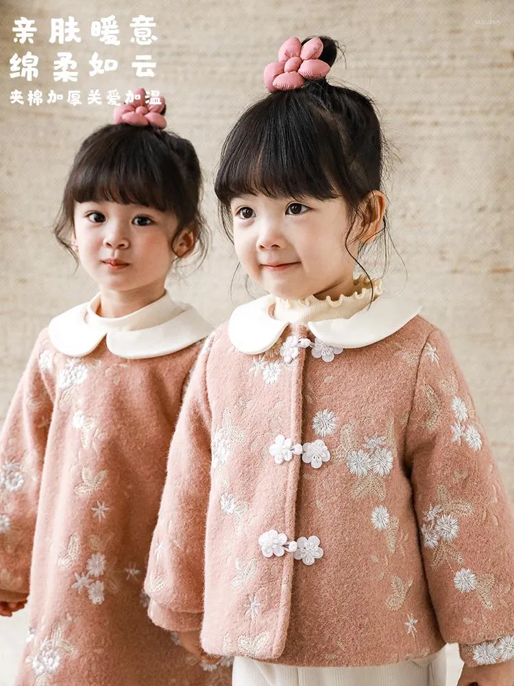 Jackets Girls' Jacket Children's Winter Woolen Doll Collar Coat Baby's Chinese Style Clothes