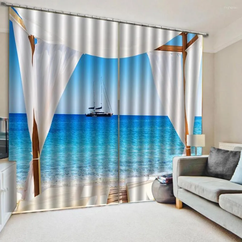 Занавеска роскошная затемна 3D -шторы для гостиной спальни балкон виды моря