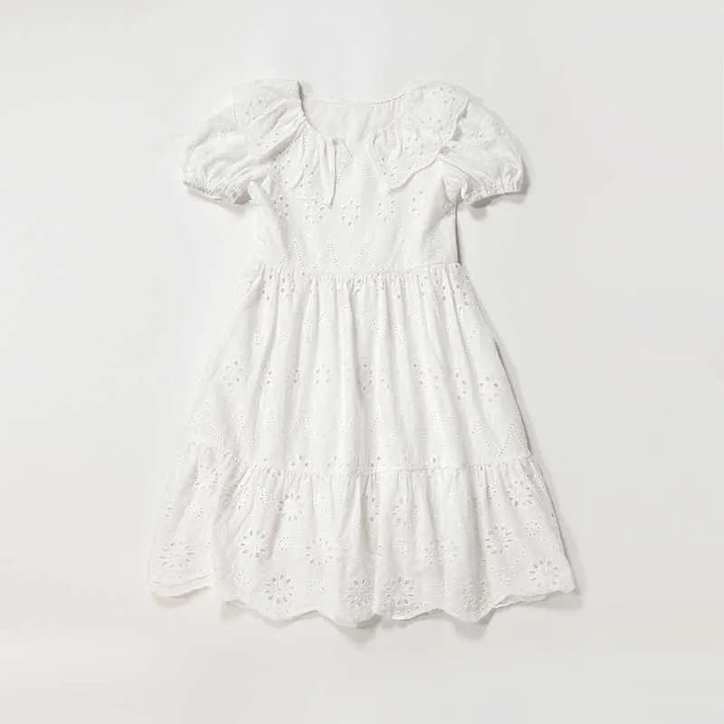 Girl's Es White Embroidery Teen Kids for Girls 2022 Nya barn Bomullskläder Baby Princess Dress Två lager inte Ransparent #6315 0131