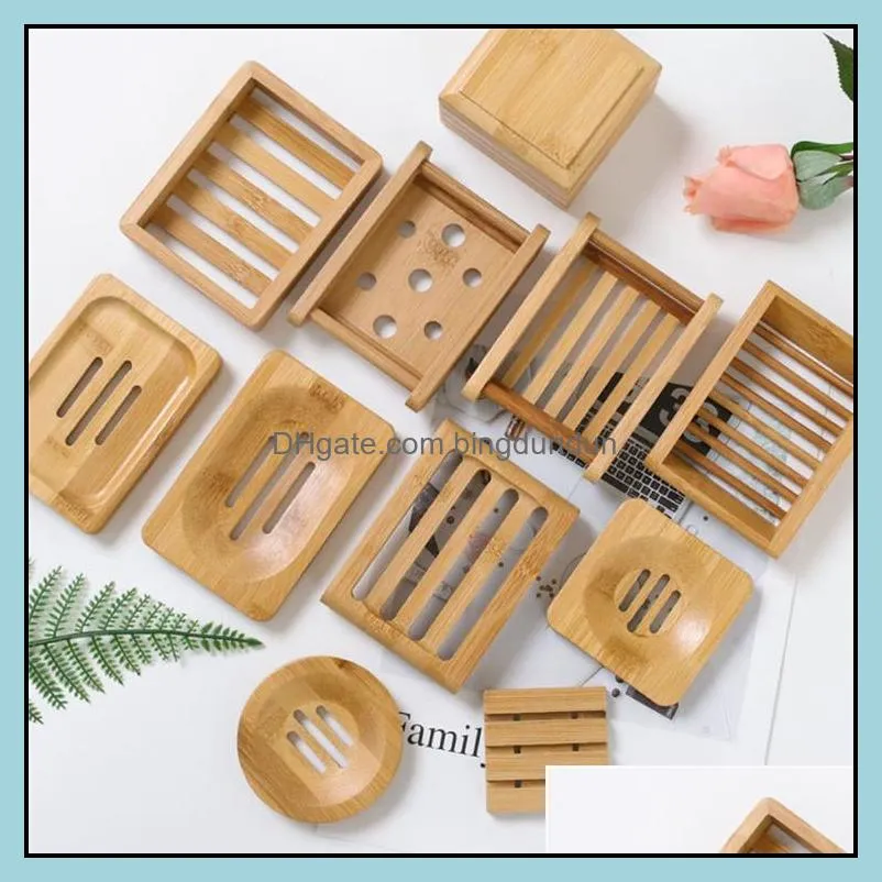 Andere barproducten Soap Dish Bamboo Round opberghouder vierkant natuurlijk duurzaam afvoerrek afbreekbare milieuvriendelijke badkamer accessor otcwg