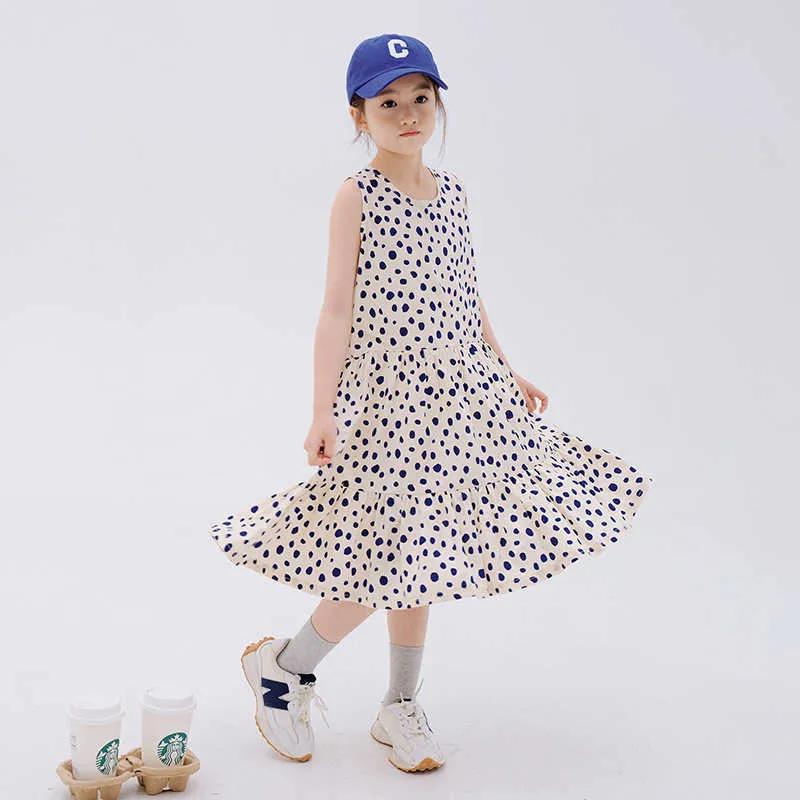 Mädchen Mädchen Ärmelloses Kleid Sommer 2022 Neue Kinder Modische Polka Dot Kleider Kinder Baumwolle Casual Kleidung #6937 0131