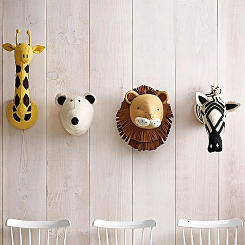 Wystrój ścienny ins Felt Animal Head Decor Plush Toys żyrafa słonia słonia wiszące na ścianę wisząca ręcznie robiona głowa dziewczęta dziewczynka dekoracje pokoju 230131