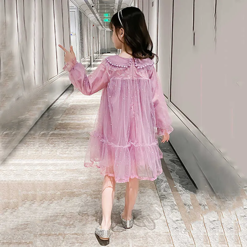 Mädchenkleider bis 14 Jahre, Kinder und Teenager, Mädchen, Netz-Prinzessin-Kleid, neue Kinder, koreanischer Stil, langärmelig, Frühlingskleidung, süß #9416