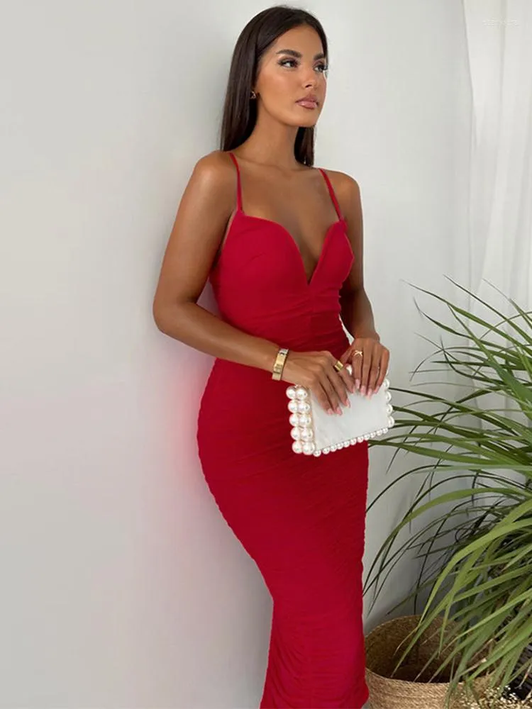 Swobodne sukienki miasteczkowe body bodycon seksowne sukienki kobiety 2023 Spaghetti Pasek Sling Midi Lets Eleganckie impreza klubowa vestidos