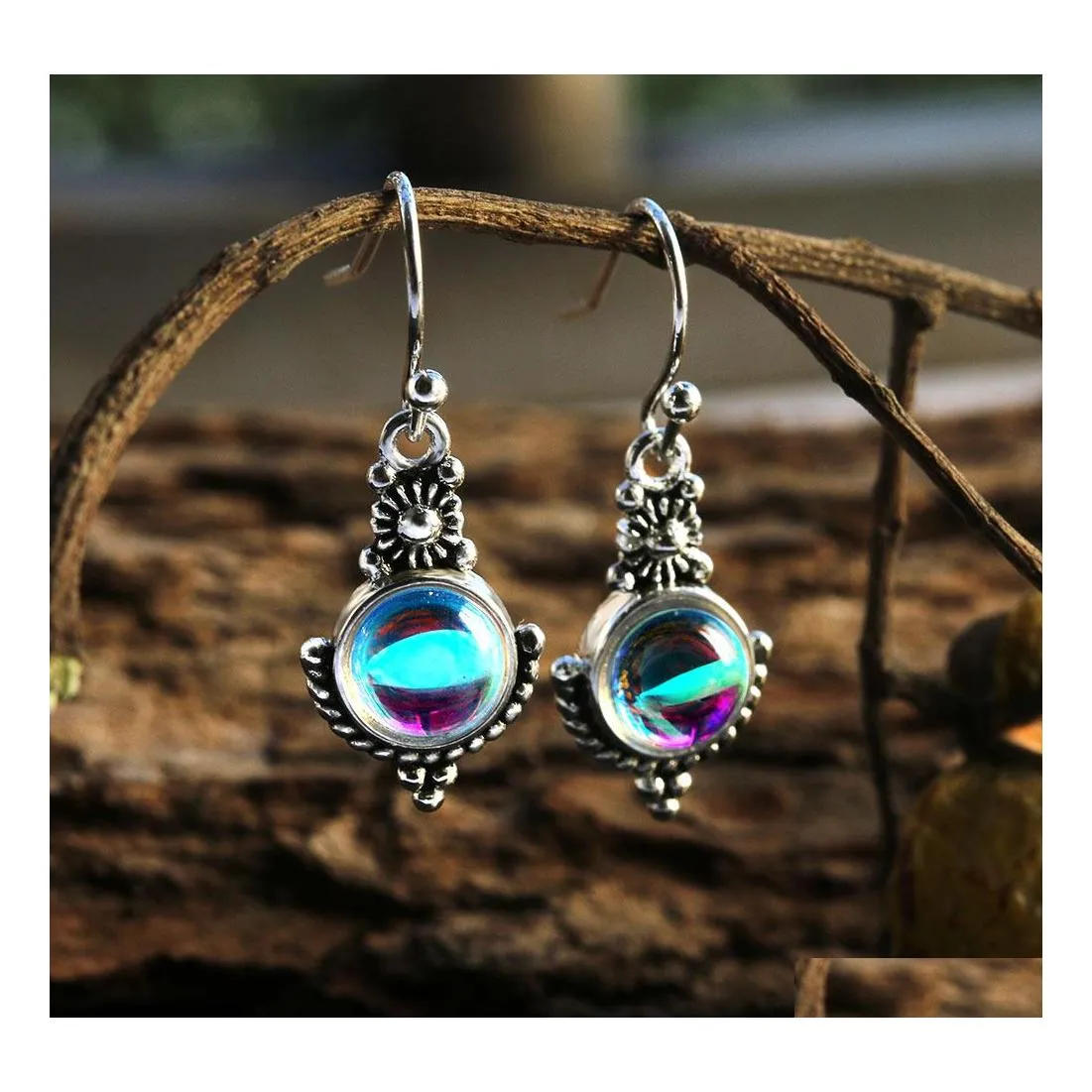 Charm Ethnic Bohemia Dangle Drop Moonstone Earrings For Women Tibetan Sier Earring Vintage Earings Fashion Jewelry Party Gifts Delive Otakw