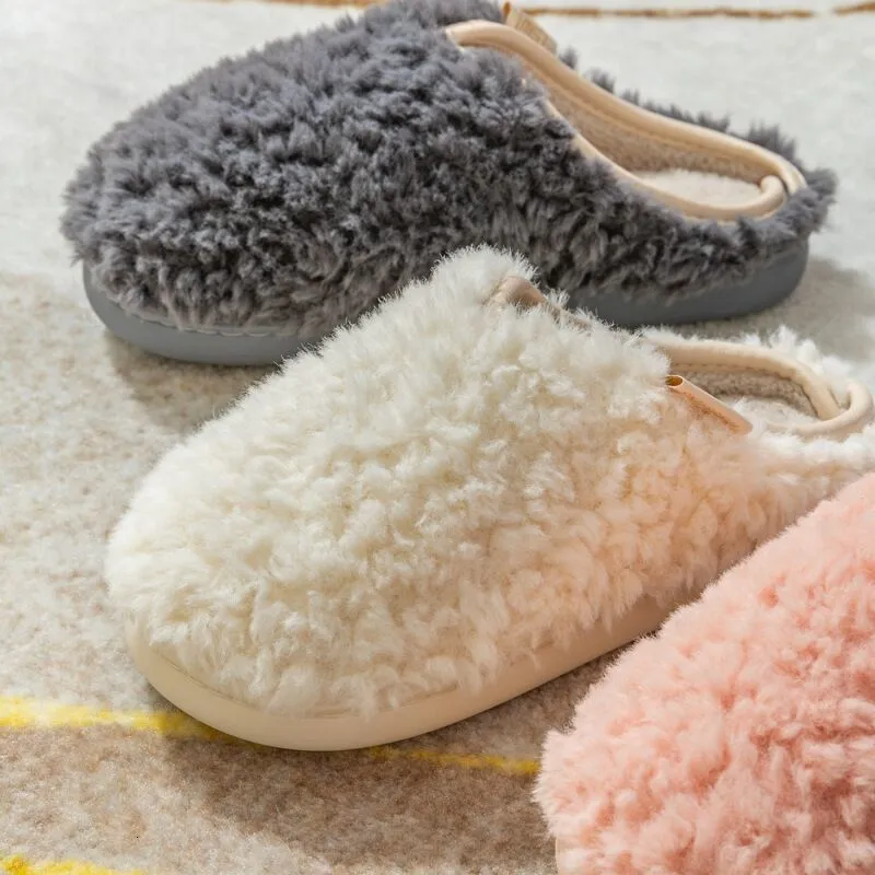 Slippers JIANBUDAN Women Thick Platform Plush Winter indoor warm home cotton shoes Leisure Men Ladies Indoor Anti-slip 230201