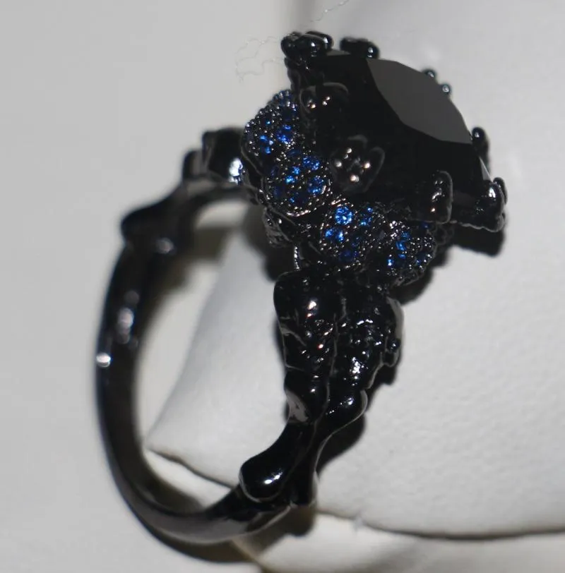 Anneaux De Mariage Marque Desgin Rétro Bijoux 10KT Or Noir Rempli Simulé Pierres CZ Fiançailles Crâne Bande Pour Femmes Taille 5-11 Mariage