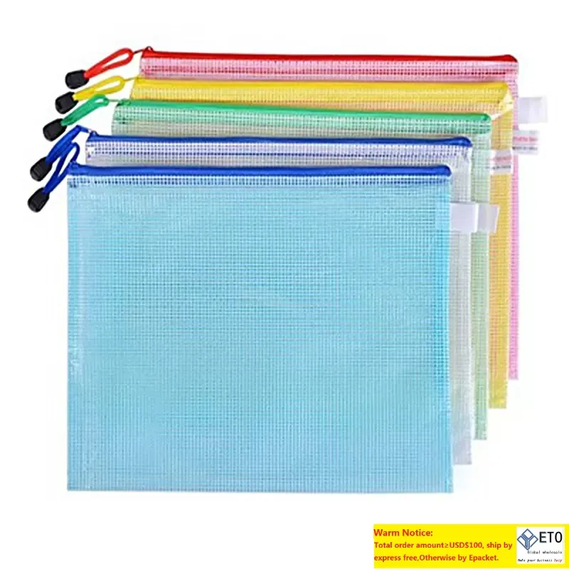 Sac de rangement étanche en plastique avec fermeture éclair, sacs de rangement pour crayons de papeterie, fournitures scolaires et de bureau pour étudiants, format A4