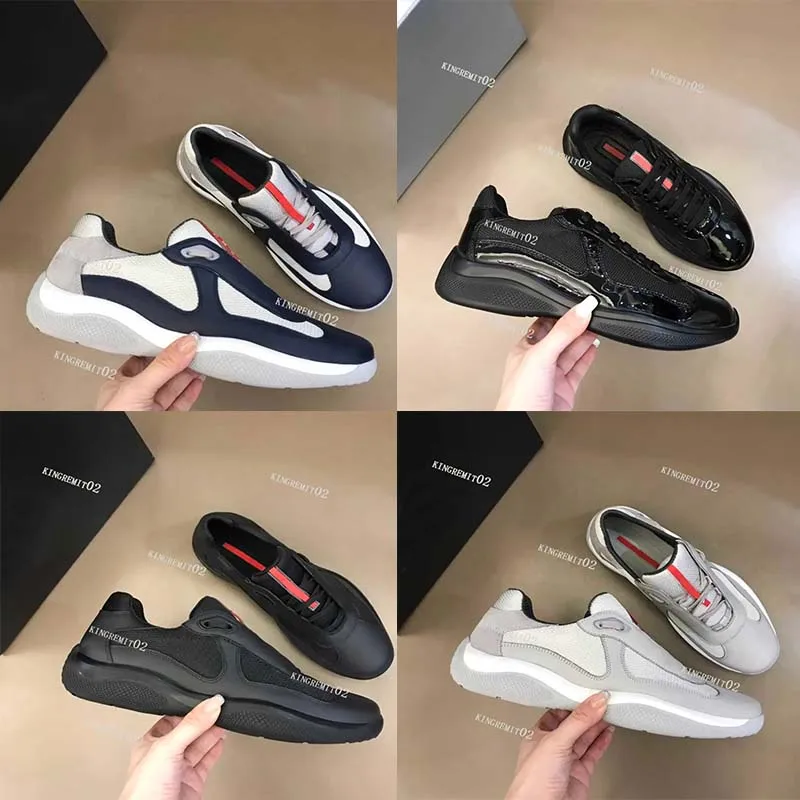 Designer-Turnschuhe, America-Cup-Schuhe, Herren, hohes Lackleder, flache Turnschuhe, Nylon, schwarzes Mesh, Schnürung, Outdoor-Läufer, Sportschuhe, Größe 46