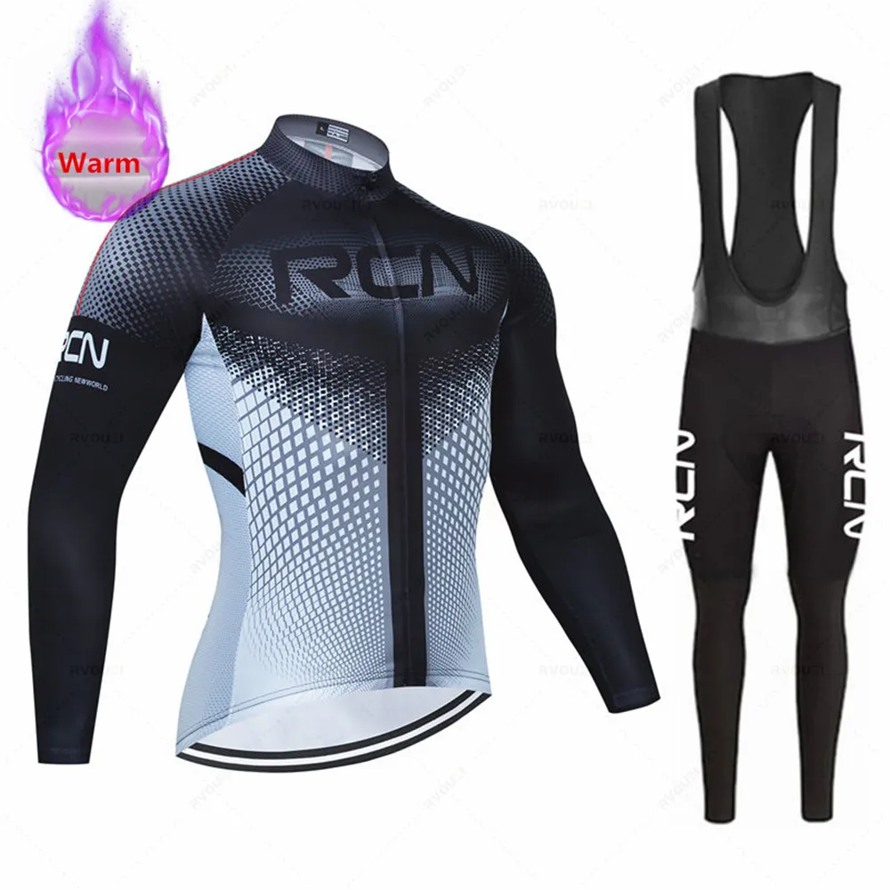 Cykeltröja sätter RCN Pro Team Winter Thermal Fleece Set Racing Bike Suit Mountian Bicycle Clothing Ropa Maillot Ciclismo Hombre 221201
