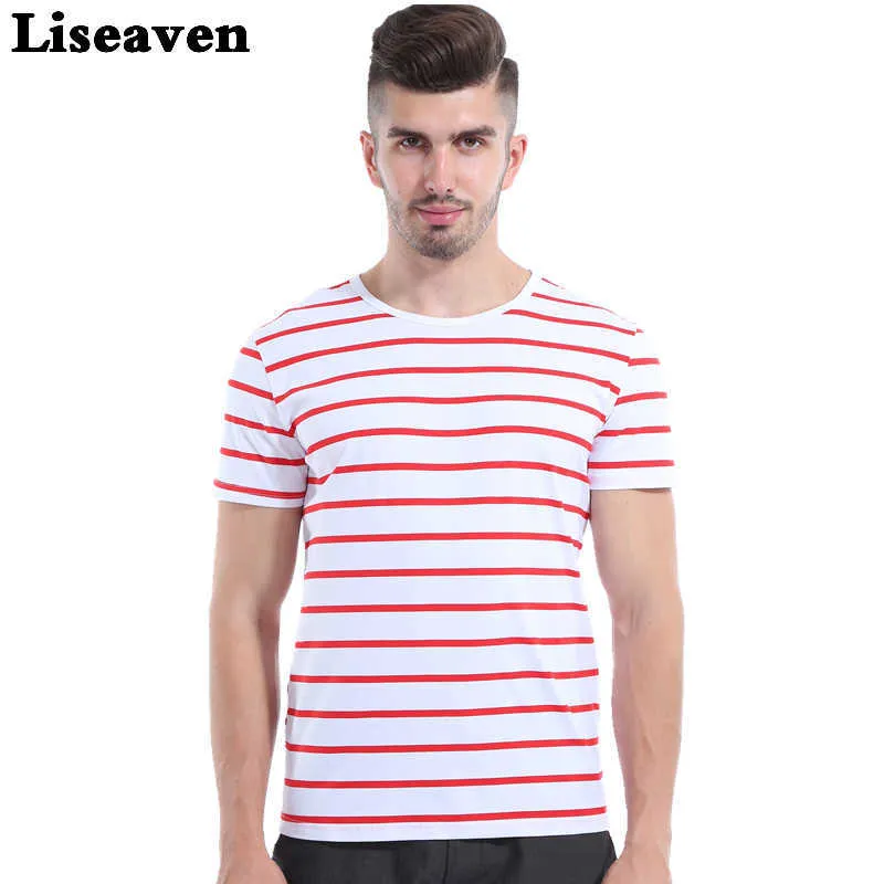 Męskie koszulki Liseaven Mass Men o szyja T-shirt w paski z krótkim rękawem 2017 Summer okrągły szyi