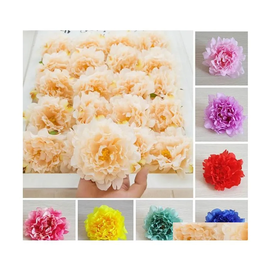 Fleurs décoratives couronnes bricolage 15 cm soie artificielle pivoine têtes de fleurs fête de mariage décoration fournitures Simation fausse tête maison D Otfbk