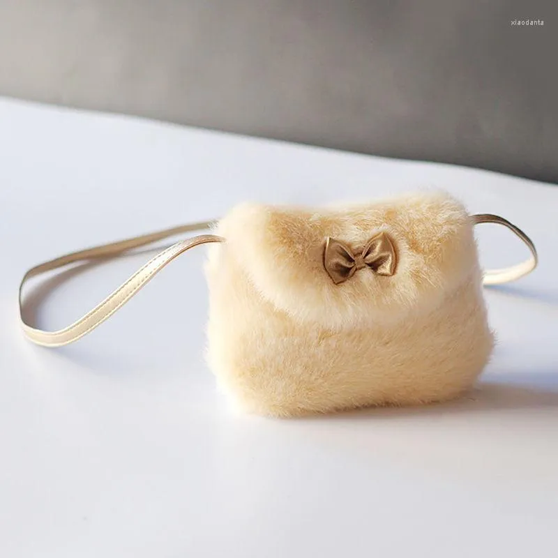 Storage Bags Brand Girls Furry Bag Warm Children Messenger Mini Wallet Bowknot Faux Fur Kids Birthday Gift